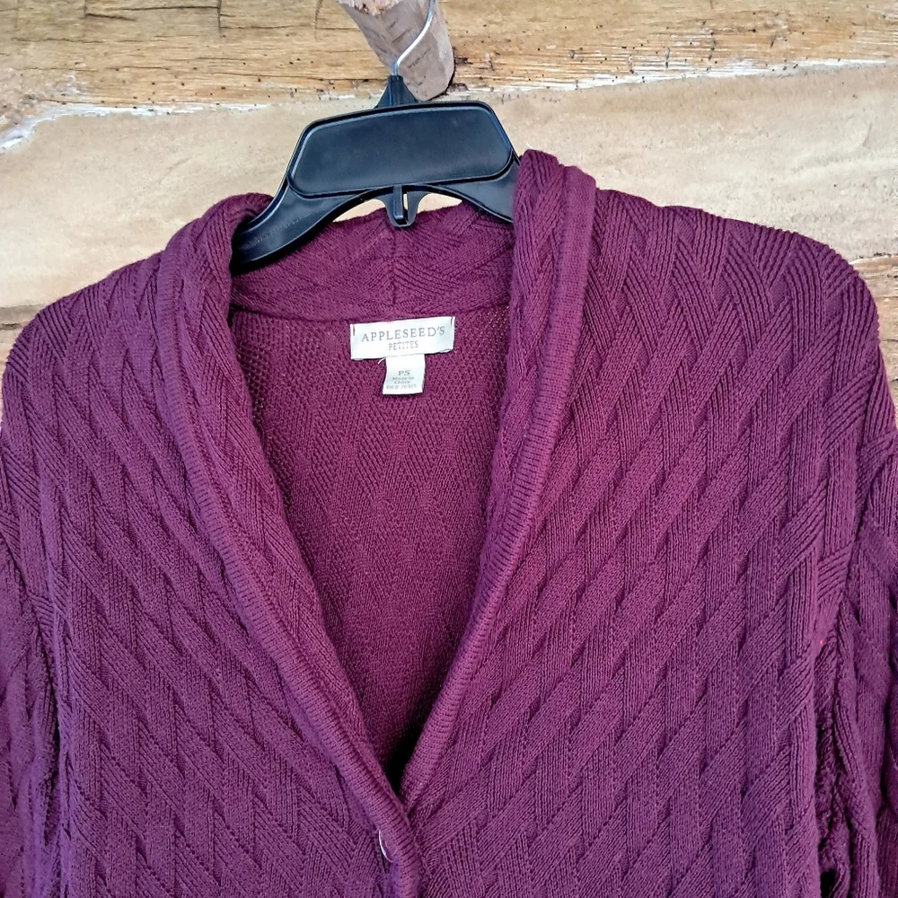 Appleseeds Petites Burgundy Basket Weave Cotton Cardigan Size SP - Picture 2 of 8